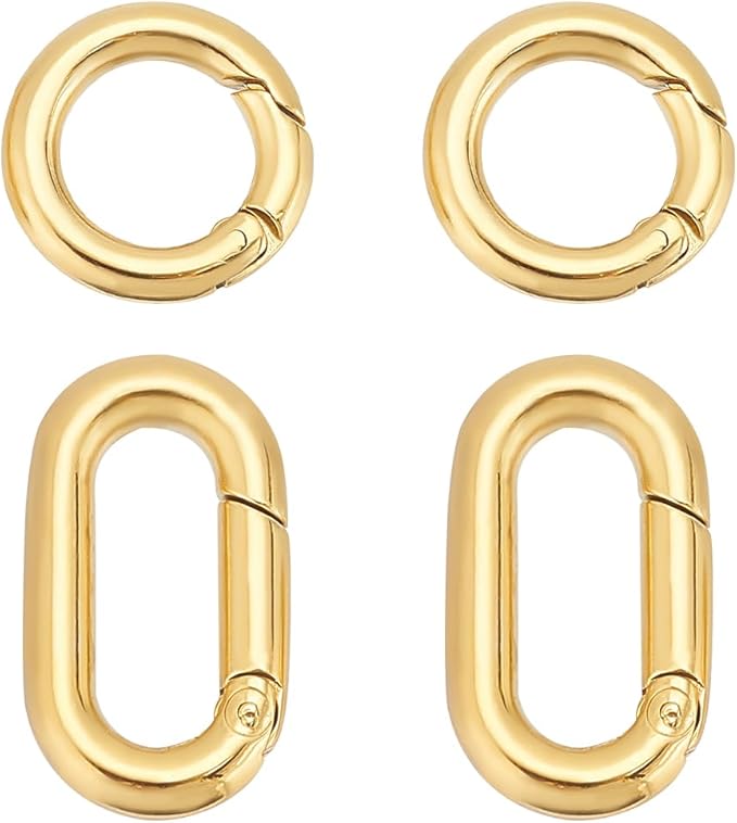 UNICRAFTALE 4Pcs 2 Styles Ion Plating(IP) 304 Stainless Steel Spring Gate Rings & Oval Golden Metal Clasps for Jewelry Making