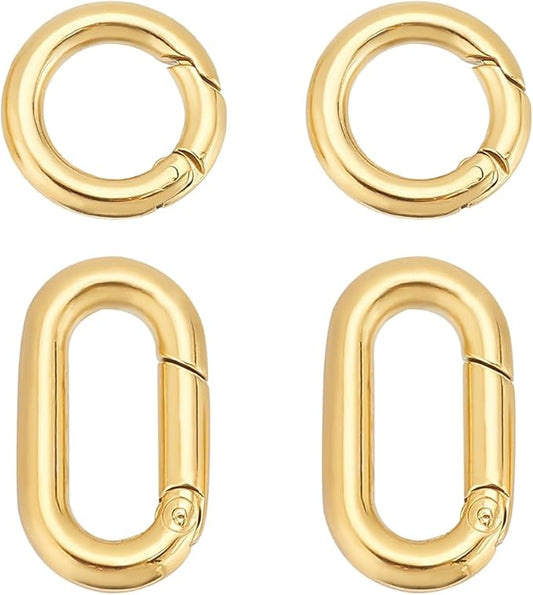 UNICRAFTALE 4Pcs 2 Styles Ion Plating(IP) 304 Stainless Steel Spring Gate Rings & Oval Golden Metal Clasps for Jewelry Making