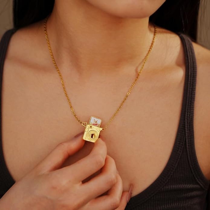 Personalized Stylish Mini Camera Necklace, Custom Picture Locket Pendant Necklace,Memorial Jewelry Gift for Photography Lovers