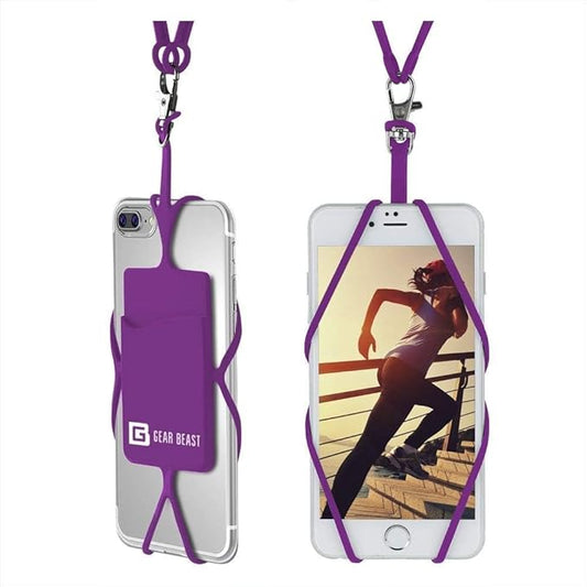 Gear Beast Cell Phone Lanyard - Universal Neck Phone Holder w/Card Pocket and Silicone Neck Strap - Compatible with Most Smartphones, Purple