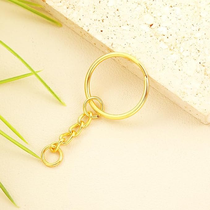 100Sets 1 inch Keychain Rings Golden Split Round Key Ring with Chain and Open Jump Rings for DIY Keychain Making Crafts
