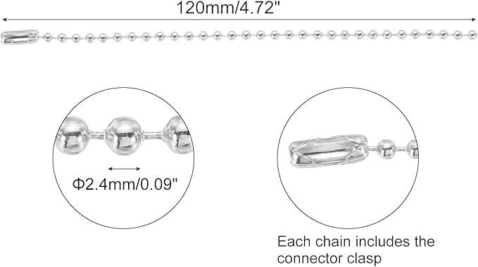 MECCANIXITY 30Pcs 5 Inch Ball Bead Chain, Metal Ball Chain with Connectors for Keychain Hanging Ornament Tag Jewelry Necklace Christmas Decoration,Silver