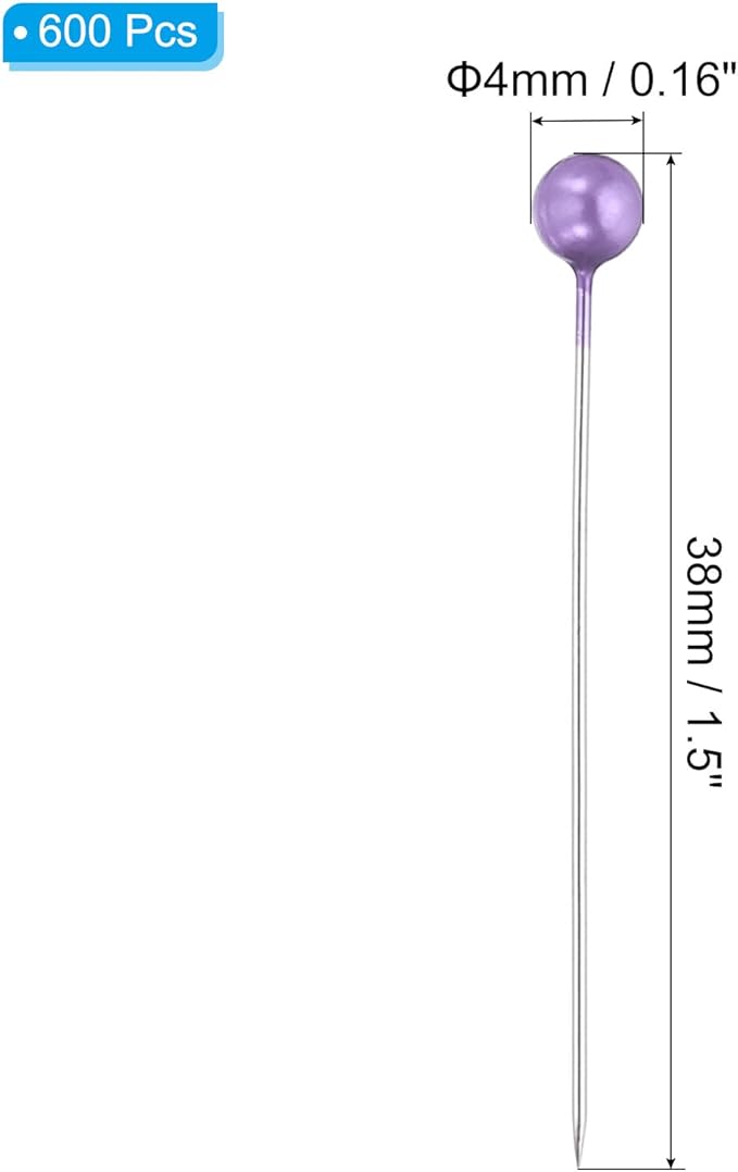 PATIKIL Sewing Pins, 600 Pcs 1.5 Inch Straight Pin with Plastic Pearlized Ball Head for Fabric, Decorative, Jewelry DIY, Craft and Sewing Project, Light Purple