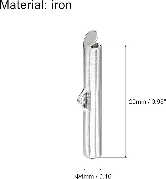 uxcell 100Pcs Slide on End Clasps, 25mm Tube Ball Bead Slider Crimp Ends for Multi-Strand DIY Craft Making, Silver White