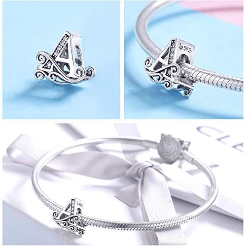 925 Sterling Silver Letter Charms for Pandora Bracelets Alphabet Initial Charms Beads Birthday Christmas Jewelry Gift for Women