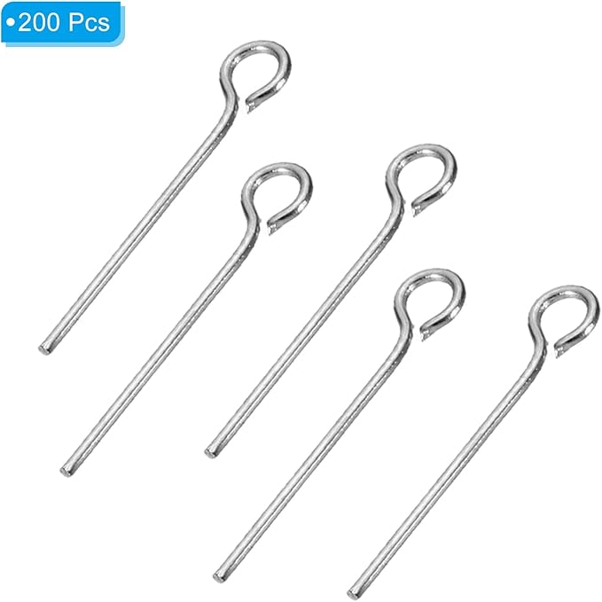 PATIKIL 200Pcs 304 Stainless Steel Jewelry Eye Pins 17mm 22 Gauge Silver Open Eye Pins for Jewelry Making DIY Craft Necklaces Bracelets Earrings