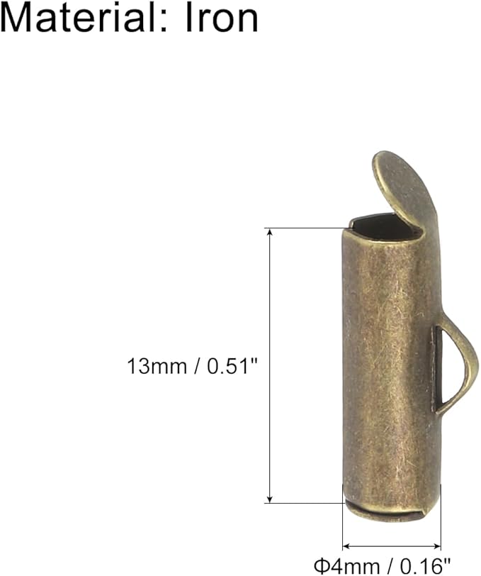 uxcell 100Pcs Slide on End Clasps, 13mm Tube Ball Bead Slider Crimp Ends for Multi-Strand DIY Craft Making, Bronze Tone