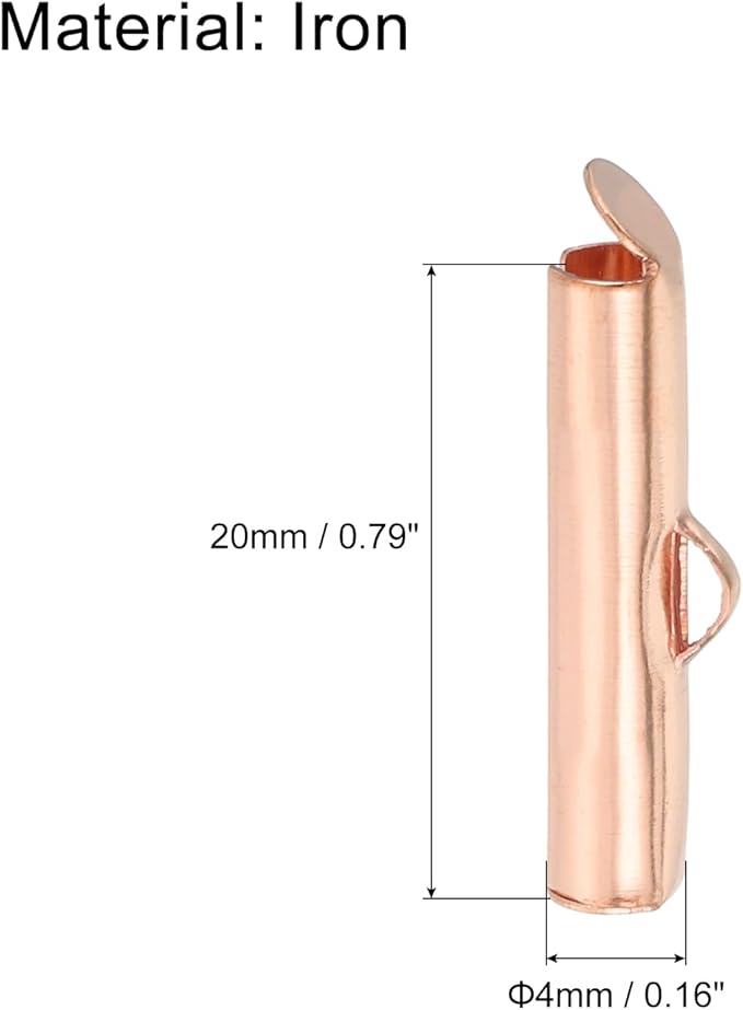 uxcell 100Pcs Slide on End Clasps, 20mm Tube Ball Bead Slider Crimp Ends for Multi-Strand DIY Craft Making, Rose Gold