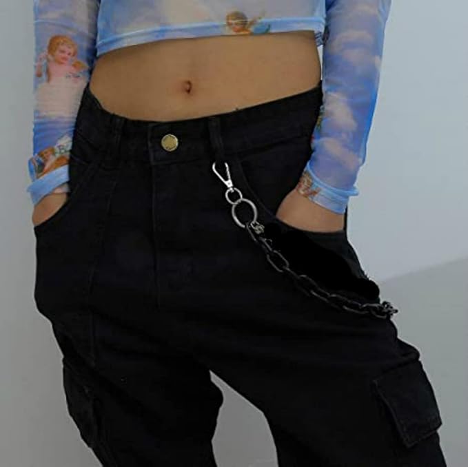 Sither Color Acrylic Jean Chains Wallet Chain Pocket Chain Belt Chains Keychain Hip Hop Punk Jean Pants Wallet Chains for Women and Men Gift on Halloween (black)