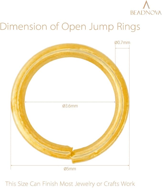 BEADNOVA 5mm Jump Rings for Jewelry Making Gold Open Jump Rings for Earrings and Keychains (1200Pcs)