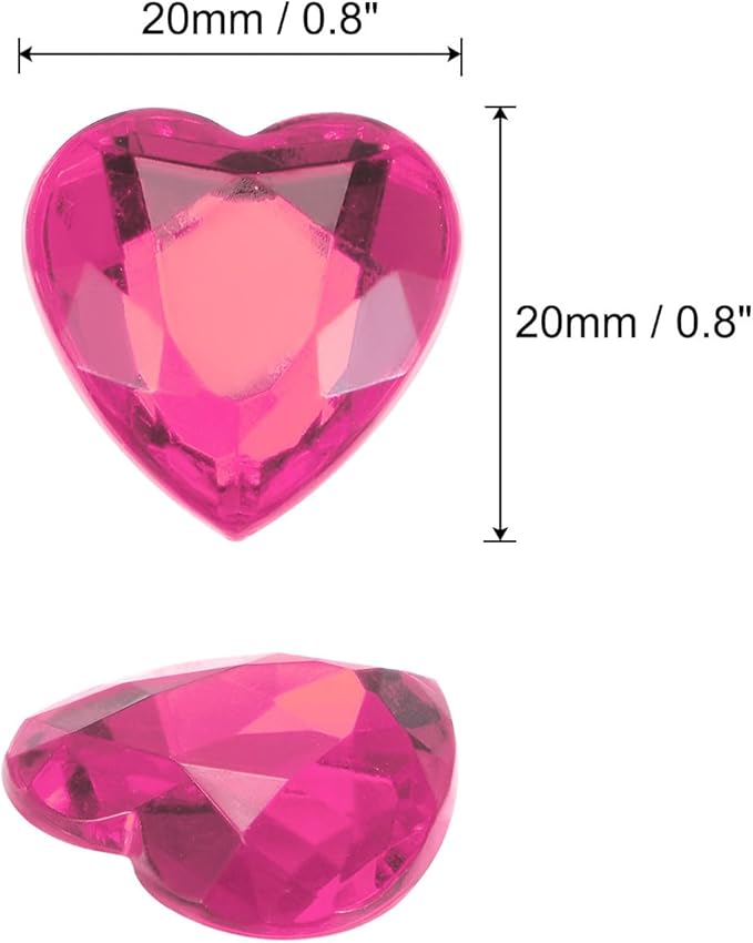 MECCANIXITY 40 Pcs Acrylic Heart Rhinestone 20mm Flat Back Plastic Gems Jewelry Stickers for Craft Bead Face Painting Costume Jewelry Making Peach Red