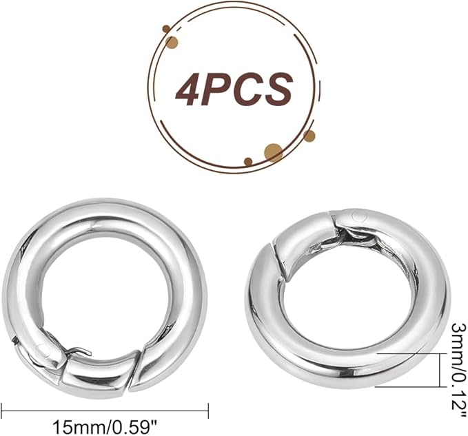 UNICRAFTALE 4pcs Stainless Steel Spring Gate Rings 15mm Inner O Rings Keychain Ring Round Gate Round Clips Snap Hooks Spring Keyring Buckle Clasps for Bag Purse Shoulder Strap Key Chains