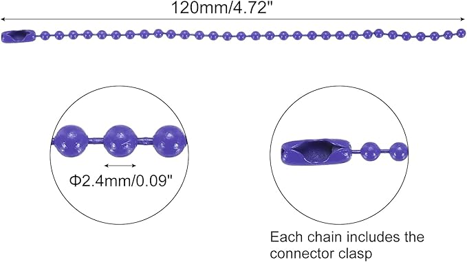 MECCANIXITY 30Pcs 5 Inch Ball Bead Chain, Metal Ball Chain with Connectors for Keychain Hanging Ornament Tag Jewelry Necklace Christmas Decoration,Light Purple