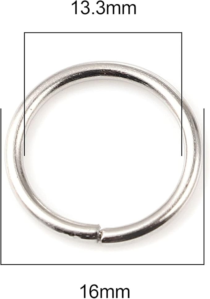 200 Pieces - 16mm Jump Rings Silver Tone - 15 Gauge (1.5mm Thickness)