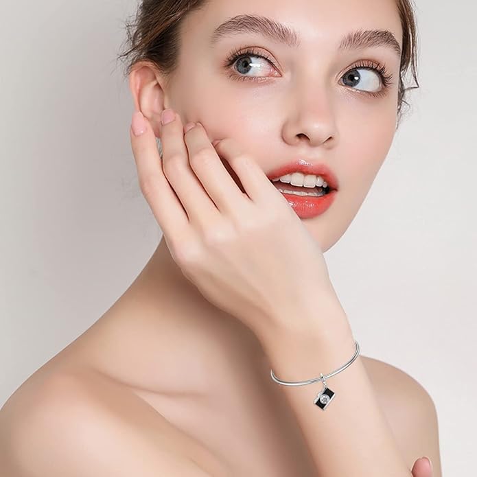 LONAGO 925 Sterling Silver Personalized Photo Charm Fit Snake Bracelet Necklace Customized Image Picture Bead for Women