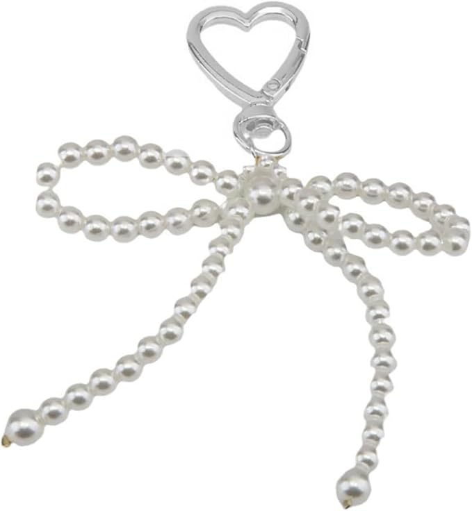 Pearl Bow Bag Charm for for Handbags, Cute Pearl Keychain Purse Charms Handbag Pendant for Women Girls