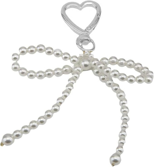 Pearl Bow Bag Charm for for Handbags, Cute Pearl Keychain Purse Charms Handbag Pendant for Women Girls