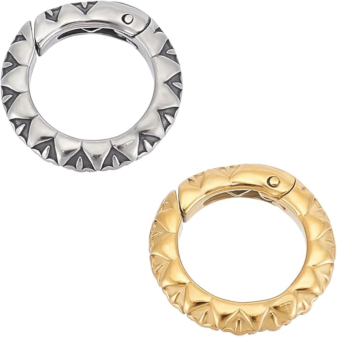 UNICRAFTALE 2Pcs 2 Colors 304 Stainless Steel Spring Gate & Round Rings Golden Spring Snap Clip Hooks Antique Silver Split Rings Keyring Buckle for Jewelry Making