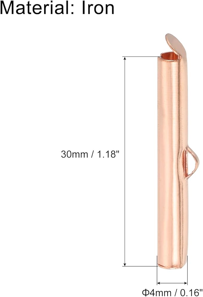 uxcell 100Pcs Slide on End Clasps, 30mm Tube Ball Bead Slider Crimp Ends for Multi-Strand DIY Craft Making, Rose Gold