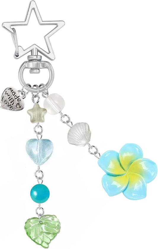 Agromusk Hibiscus Flower Keychain,Cute Y2K Hawaiian Tropical Flowers Keychains Aesthetic Star Summer Beach Decor for Women