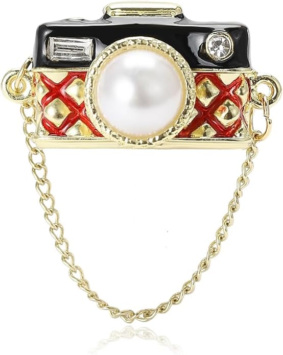 Camera Brooch Pins for Women, Pearl Camera Brooch Pin, Cute Camera Brooch Lapel Pin, Bohemian Camera Brooches Pins for Women Hat Bag Suit Dress Accessories Jewelry