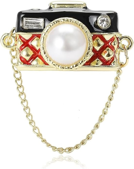 Camera Brooch Pins for Women, Pearl Camera Brooch Pin, Cute Camera Brooch Lapel Pin, Bohemian Camera Brooches Pins for Women Hat Bag Suit Dress Accessories Jewelry