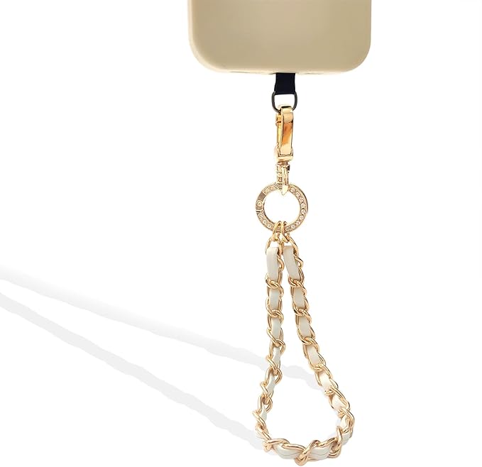 Phone Wrist Strap with Metal Chain Phone Lanyard Wrist with 2 Tether Tabs Metal Leather Cellphone Charm Phone Chain