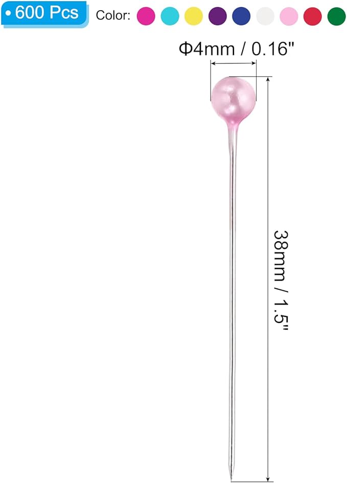 PATIKIL Sewing Pins, 600 Pcs 1.5 Inch Straight Pin with Plastic Pearlized Ball Head for Fabric, Decorative, Jewelry DIY, Craft and Sewing Project, Multicolor