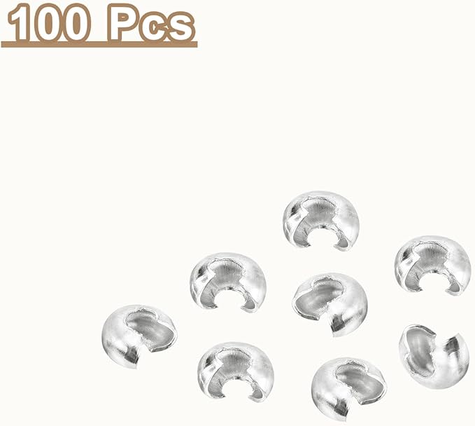uxcell 100pcs Crimp Bead Covers, 4mm/0.16" Half Round Open Crimp Beads Knot Cover Metal Small Loose Beads End Tip for Bracelet Jewelry Making Craft DIY, Silver