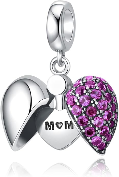 925 Sterling Silver Love Heart Charms fit Pandora Style Bracelets for Mothers Day Christmas Valentines Day Gift for Mom Wife Grandma