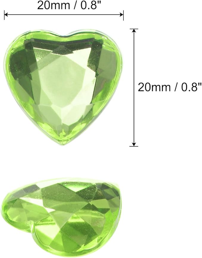MECCANIXITY 40 Pcs Acrylic Heart Rhinestone 20mm Flat Back Plastic Gems Jewelry Stickers for Craft Bead Face Painting Costume Jewelry Making Light Green