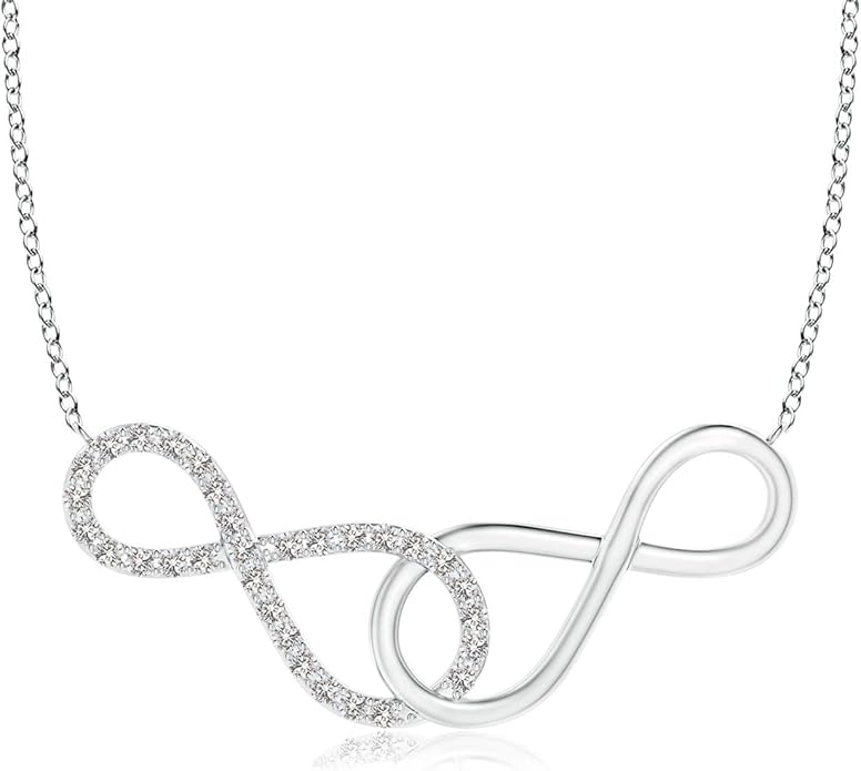 Angara Natural Diamond Pendant for Women | Interlocking Diamond Sideways in Silver/14K Solid Gold/Platinum With 18" Chain | April Birthday, Anniversary, Gemstone Jewelry Gift