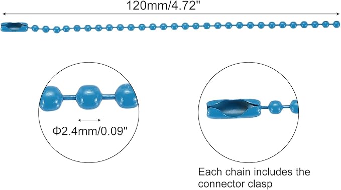 MECCANIXITY 30Pcs 5 Inch Ball Bead Chain, Metal Ball Chain with Connectors for Keychain Hanging Ornament Tag Jewelry Necklace Christmas Decoration,Sky Blue