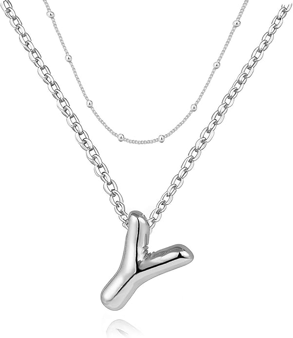 PANSHI Gold Initial Necklaces Gifts for Teen Girls Women Girlfriend Teen Girl Gifts Trendy Stuff Layered Bubble Letter Necklace Gold Jewelry Birthday Gift