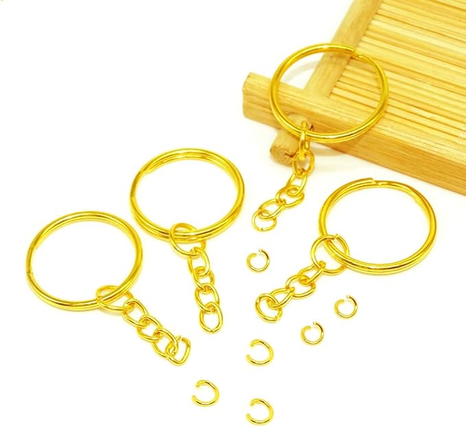 100Sets 1 inch Keychain Rings Golden Split Round Key Ring with Chain and Open Jump Rings for DIY Keychain Making Crafts