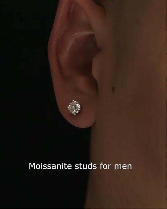 BLINGDIARY Moissanite Stud Earrings, 925 Sterling Silver 18K White Gold Plating Studs for Women Men, Wedding Jewelry Engagement Earrings