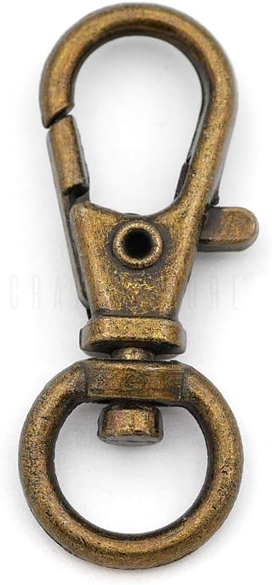 CRAFTMEMORE 50 pcs Swivel Clasps Lanyard Clips Snap Hook Metal Lobster Claw Clasp PLTN (Antique Brass)