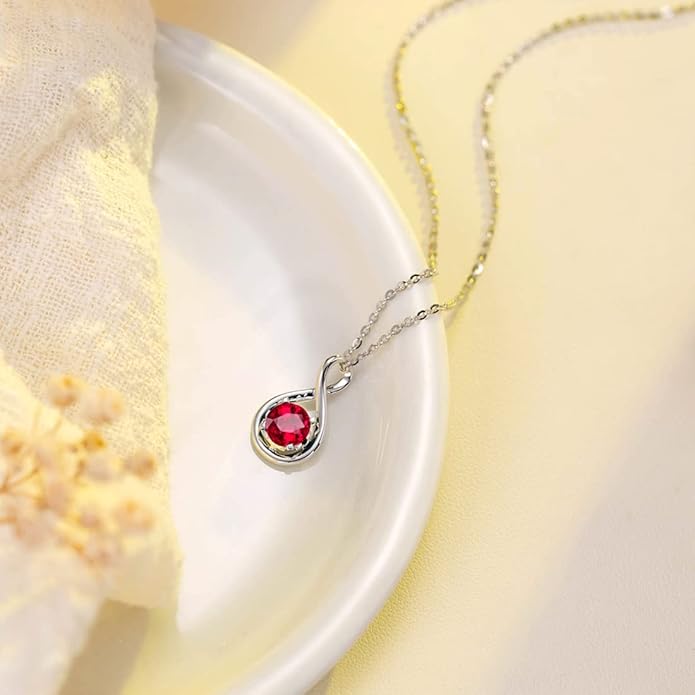 FANCIME 14K Solid Gold Birthstone Pendant with Sterling Silver Chain Infinity Gemstone Necklace Fine Jewelry Anniversary Birthday Christmas Gifts for Women Wife Her