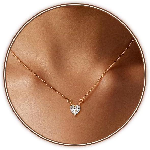 Airmb Cute Heart Necklace for Women Gold/Silver Plated Heart Pendant Choker Necklaces Tendy Love Heart Chain Necklace Dainty Gold/Silver Necklace Jewelry Gifts for Women