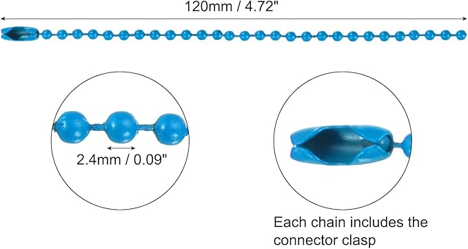 MECCANIXITY 20Pcs 5 Inch 12cm Ball Bead Chain, Metal Ball Chain with Connectors for Hanging Ornament Jewelry Necklace Dog Tag Keychain Christmas Decoration,Sky Blue