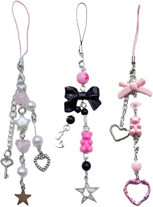 1-4PCS Cute Phone Charms Aesthetic Y2K Cell Phone Charms Strap Pink Strawberry Butterfly Star PhoneCharm Y2K Accessories for Bag Keychain Airpods Camera Pendants Decor