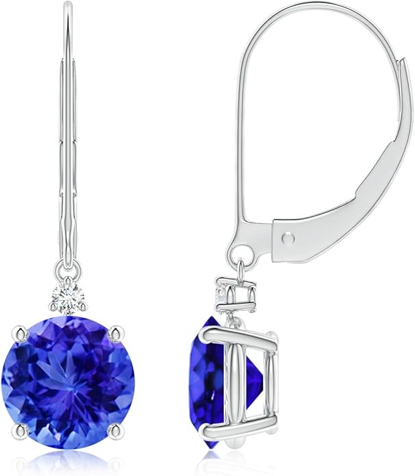 ANGARA Natural Tanzanite Earrings for Women | Tanzanite and Diamond Leverback Drop Earrings in 14K Solid Gold/Platinum | December Birthday, Anniversary, Gemstone Jewellery Gift