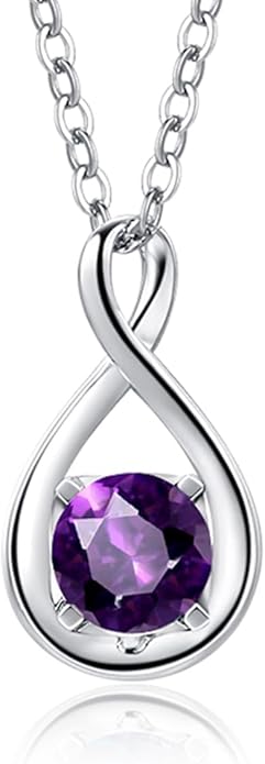 FANCIME 14K Solid Gold Birthstone Pendant with Sterling Silver Chain Infinity Gemstone Necklace Fine Jewelry Anniversary Birthday Christmas Gifts for Women Wife Her