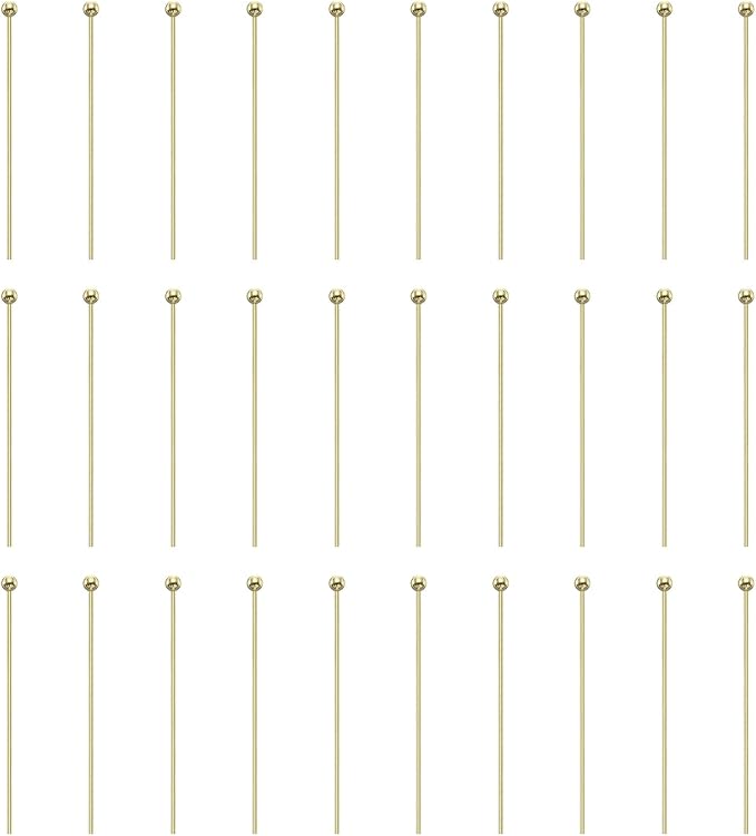 HARFINGTON 100pcs Ball Head Pins 1.18" 30mm Round Head Pins for Earring Pendant Necklace Bracelet Charm Jewelry Making Findings DIY Craft, 14K Gold