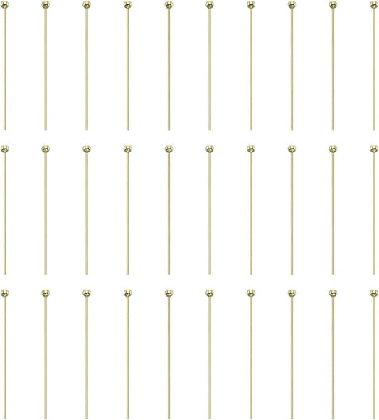 HARFINGTON 100pcs Ball Head Pins 1.18" 30mm Round Head Pins for Earring Pendant Necklace Bracelet Charm Jewelry Making Findings DIY Craft, 14K Gold