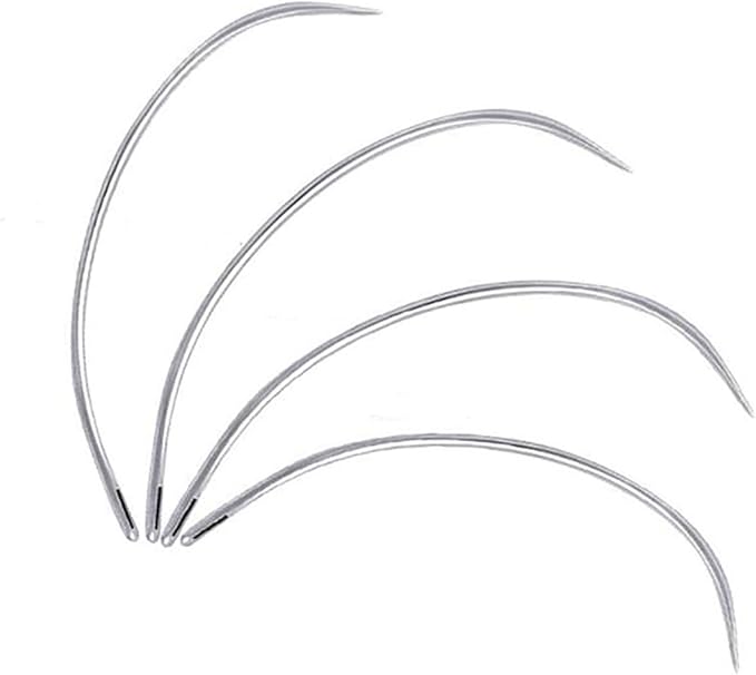4 Pcs Silver Curved Leather Sewing Needles, Heavy Duty, Set for Weaving, Crafts & Repairing