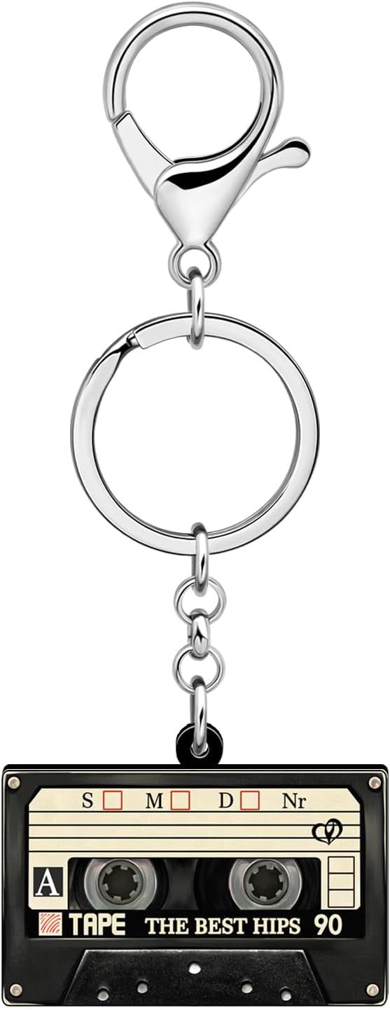 WEVENI Retro Acrylic 80s 90s Cassette Tape Keychains for Women Teen Girls Birthday Vintage Themed Party Accessories Charms