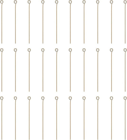 HARFINGTON 100pcs Open Eye Head Pins 1.97" 50mm Mini Metal Wire Eye Pins Beading Small Needles Bulk for Earring Pendant Necklace Bracelet Charm Jewelry Making Findings, Champagne Gold