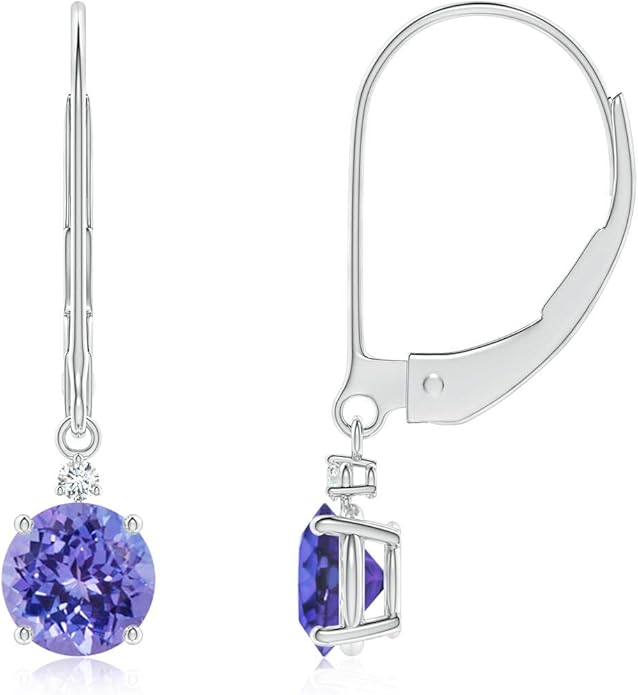 ANGARA Natural Tanzanite Earrings for Women | Tanzanite and Diamond Leverback Drop Earrings in 14K Solid Gold/Platinum | December Birthday, Anniversary, Gemstone Jewellery Gift