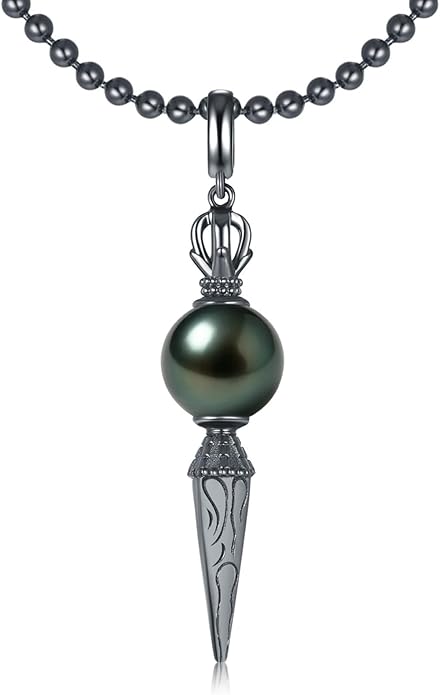 Genuine Tahitian Black Pearl Necklace for Women, 9-13mm AAAA Seawater Pearl - Sterling Silver Moissanite Pendant, Wedding Anniversary, Birthday, Christmas Gift for Wife, Mom, Girlfriend, Fine Jewelry